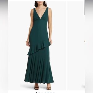 The Esme Ruffle Chiffon Gown Emerald Size M